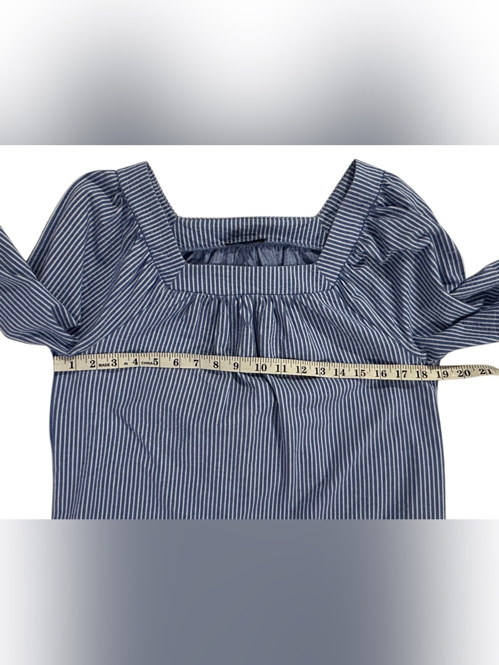 J.Crew Blue White Stripe Square Neck Puff Sleeve Blouse Top Small Boho - Picture 6 of 9